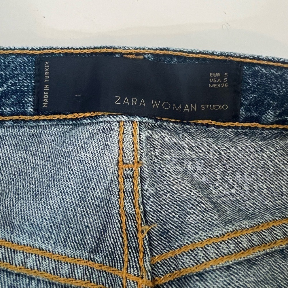 Zara Studio Wide Leg Distressed High Rise Jeans Blue Size S - Picture 4 of 16